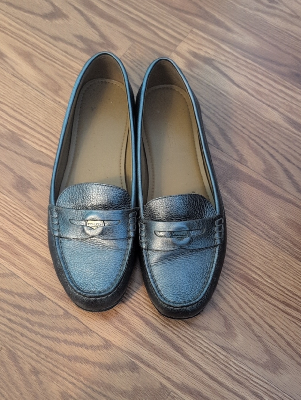 Coach Metallic Pebbled Leather Penny Loafers